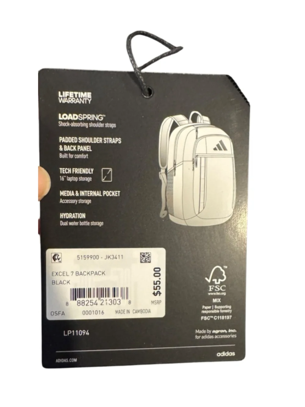 Women's Adidas Black Excel 7 Backpack One Size - Picture 7 of 8